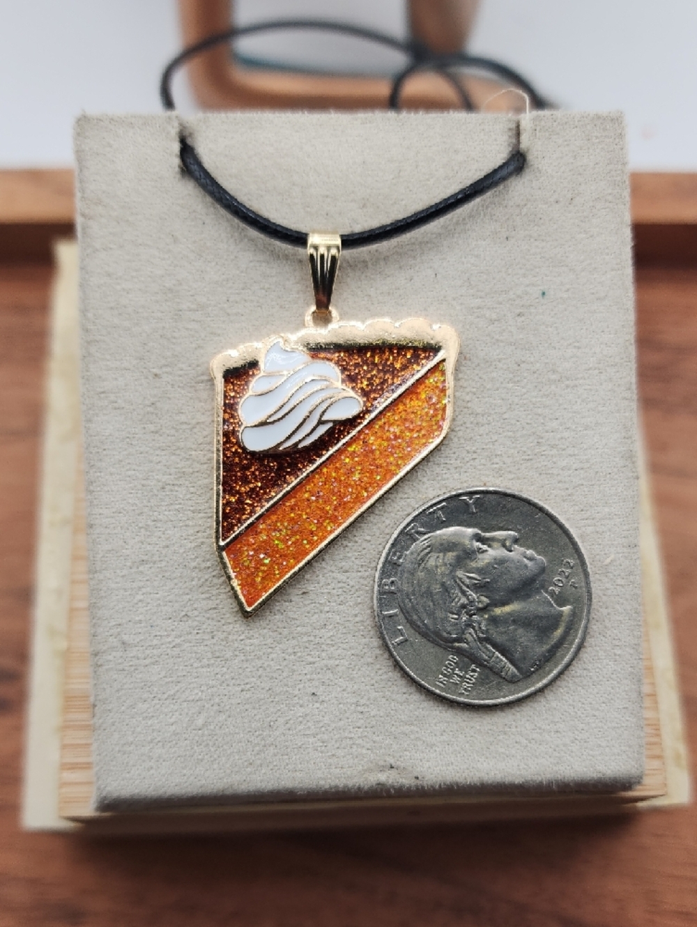 Gold-Tone Orange Glitter Cake Slice Pendant Necklace - Picture 3 of 3